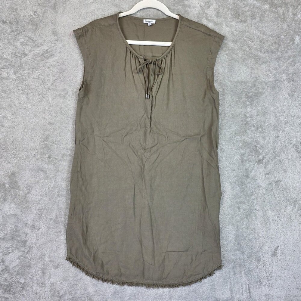 Splendid Dress Womens Small Green Sleeveless Tie Neck Shift Fringe Hem Tunic